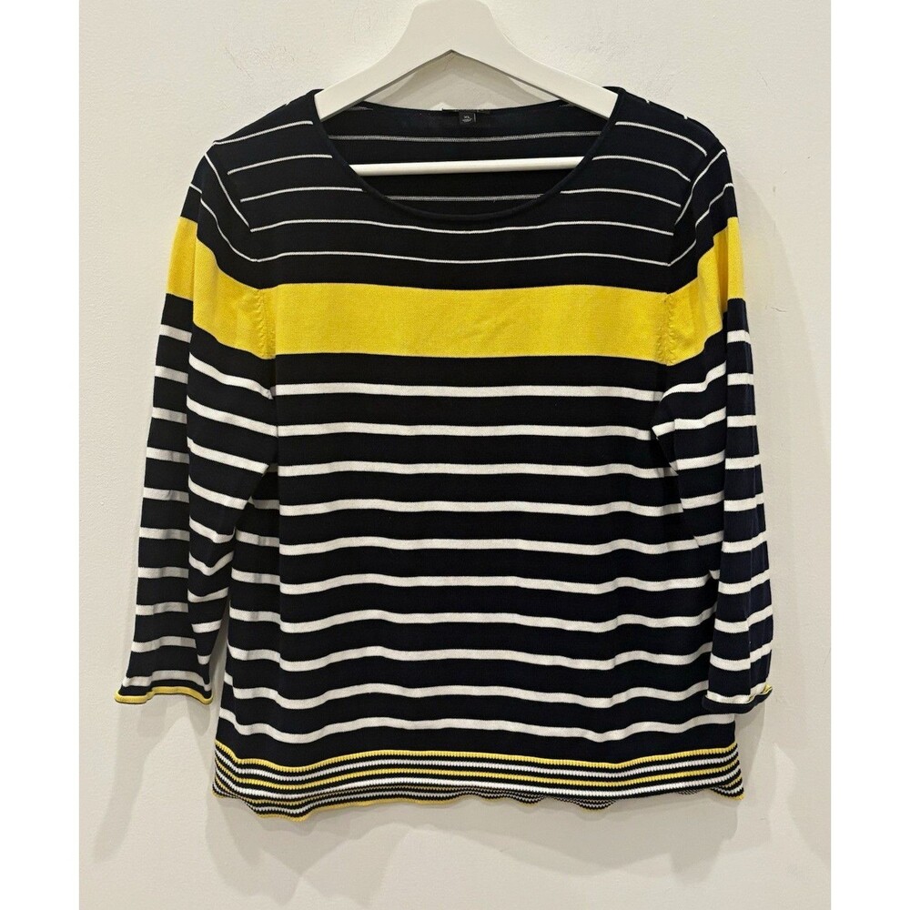 Talbots Cotton Rayon Knit Sweater XL Striped Boat Neck 3/4 Sleeve artsy colorblo